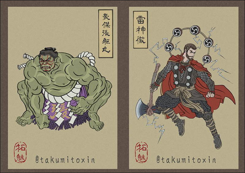 《復仇者聯盟：終局之戰》 日本浮世繪版本插畫，日式風格重新詮釋英雄角色（無雷） - 電腦王阿達