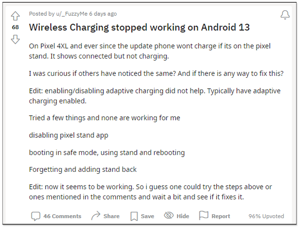 Pixel 用戶還沒升 Android 13 可先緩緩，國外多位用戶反應更新後 "無線充電" 功能就無法使用 - 電腦王阿達