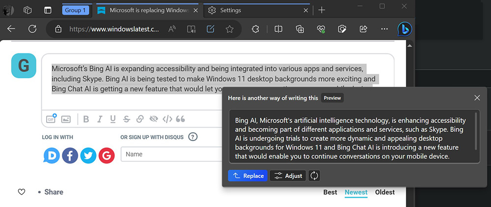 Microsoft Edge Testet Eine Neue Funktion Zum „Ki-Schreiben“ Mit Chatgpt Und Bing Ai – Computer King Ada