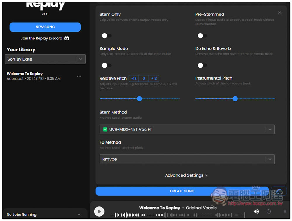 Replay 利用 AI 來翻唱你喜歡的歌曲、將人聲和伴奏分離，支援 YouTube - 電腦王阿達