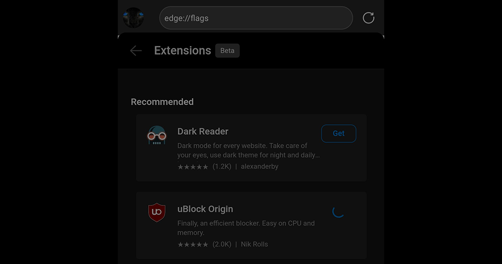 Android 版 Edge 默默啟動 Extensions 擴充功能測試